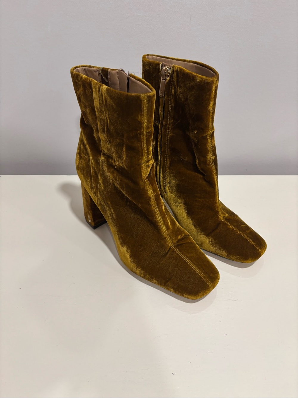 Sam Edelman Velvet Ankle Boots in Mustard Gold